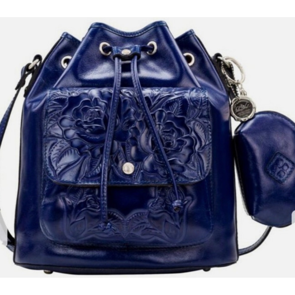Patricia Nash SABINA Leather Crossbody Drawstring Bag Plus Pouch PATRIOT BLUE